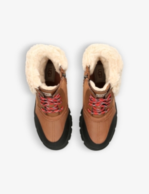 Shop Ugg Boys Brown Kids Ashton Addie Leather And Suede Ankle Boots 7-12 Years
