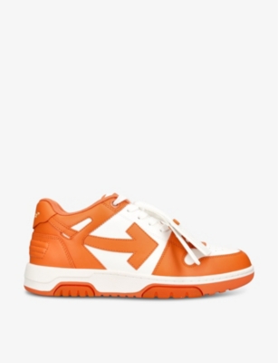 Off-white Out Of Office Brand-embroidered Leather Low-top Trainers In Bright Orange