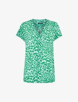Whistles Womens Multi-coloured Smooth Leopard-print Short-sleeve Woven Blouse In Green/mutli