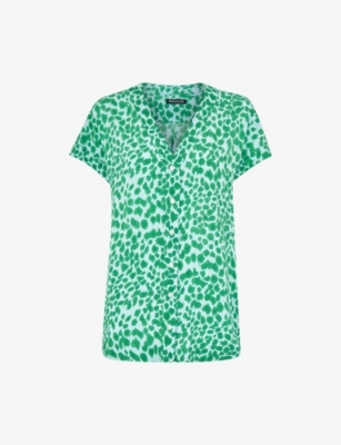 Whistles Womens Multi-coloured Smooth Leopard-print Short-sleeve Woven Blouse In Multi-coloured