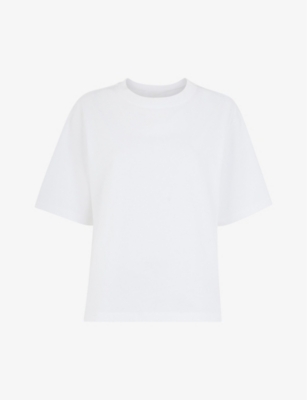 Whistles Womens White Broderie-sleeve Regular-fit Cotton T-shirt In White