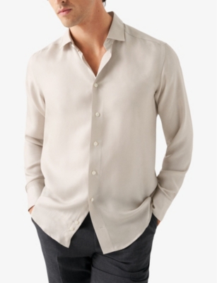 Shop Eton Twill-weave Contemporary-fit Silk Shirt In Light Grey
