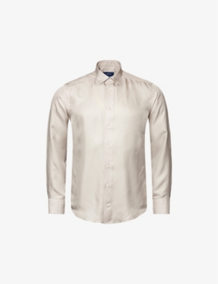 Shop Eton Twill-weave Contemporary-fit Silk Shirt In Light Grey