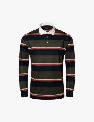 ETON: Stripe-print regular-fit cotton-piqué rugby shirt