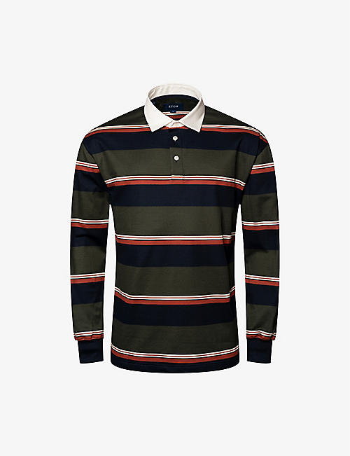 ETON: Stripe-print regular-fit cotton-piqué rugby shirt