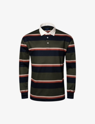 Eton Mens Dark Green Stripe-print Regular-fit Cotton-piqué Rugby Shirt