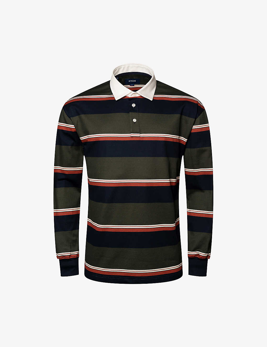 Eton Men's Dark Green Stripe-print Regular-fit Cotton-piqué Rugby Shirt