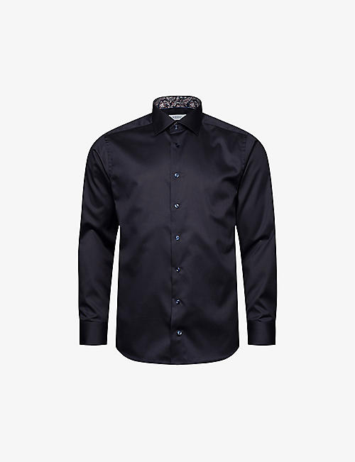 ETON: Signature paisley-trim cotton shirt