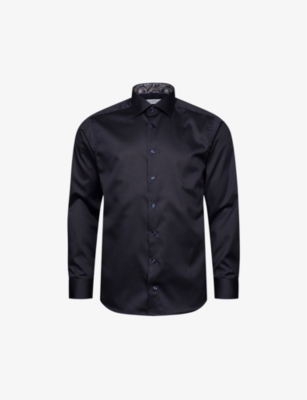 Eton Mens Navy Blue Signature Paisley-trim Cotton Shirt