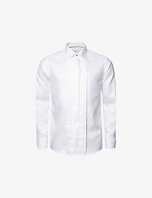 ETON: Pleated textured-twill contemporary-fit cotton Tuxedo shirt