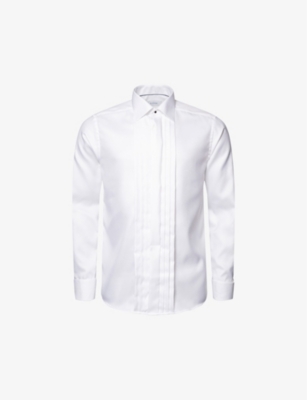 Shop Eton Men's White Pleated Textured-twill Contemporary-fit Cotton Tuxedo Shirt