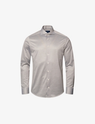 Shop Eton Men's Mid Green Casual Knit King Straight-point-collar Regular-fit Cotton Shirt