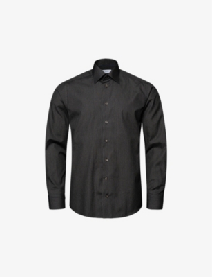 ETON: Signature glitter-stripe contemporary-fit cotton shirt