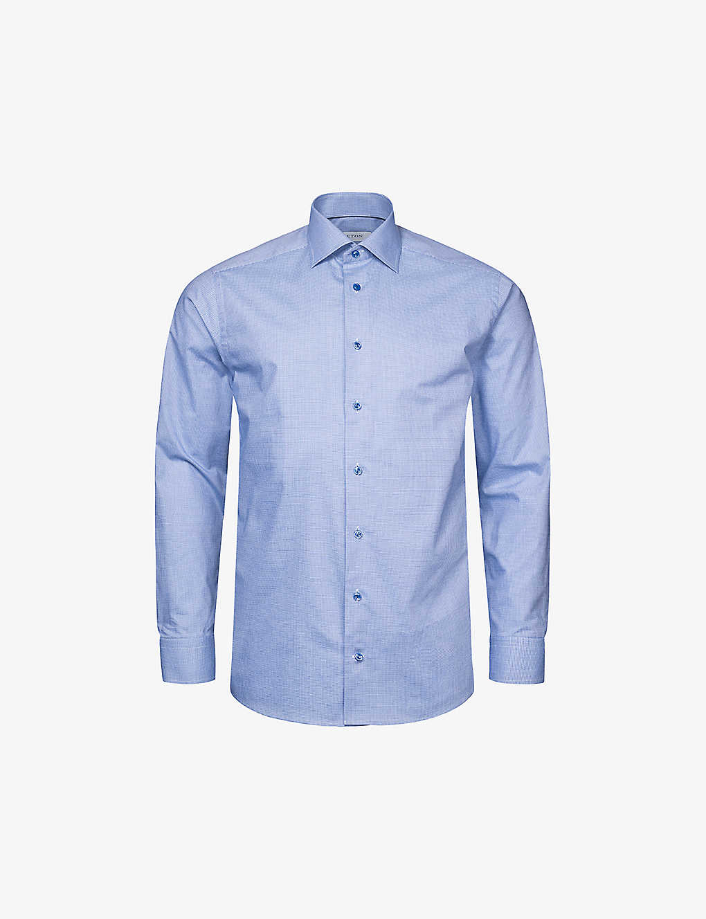 Eton Mens Mid Blue Business Geometric-pattern Cotton-twill Shirt