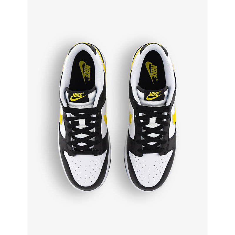Shop Nike Mens Black Opti Yellow White Dunk Low Contrast-panel Leather Low-top Trainers