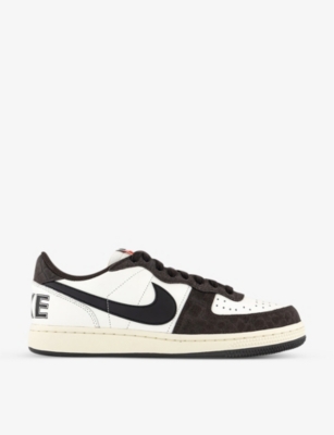 NIKE NIKE MENS VELVET BROWN BLACK SAIL TERMINATOR CROC-EMBOSSED SUEDE AND LEATHER LOW-TOP TRAINERS