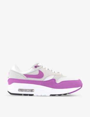 NIKE NIKE WOMEN'S NEUTRAL GREY FUSCHIA DRE AIR MAX 1 '87 LEATHER AND MESH LOW-TOP TRAINERS
