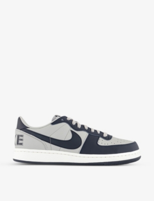 NIKE NIKE MEN'S GRANITE DARK OBSIDIAN SA TERMINATOR LOGO-EMBROIDERED LEATHER LOW-TOP TRAINERS