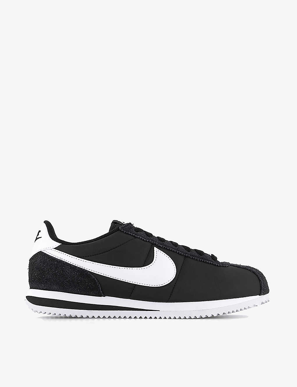 Shop Nike Womens Black White Cortez Swoosh-logo Leather Low-top Trainers