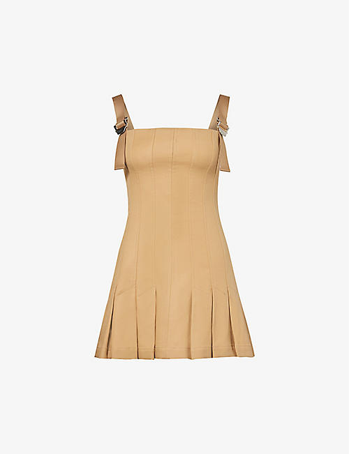 DION LEE: Slider-buckle pleated stretch-cotton mini dress