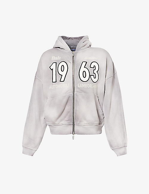 RHUDE: Rhude x Automobili Lamborghini brand-embroidered relaxed-fit cotton-jersey hoody