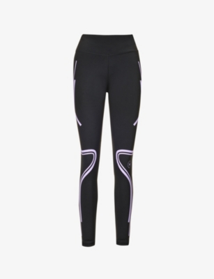 Adidas By Stella Mccartney Truepace Running Logo-print Leggings In Black/purple Glow
