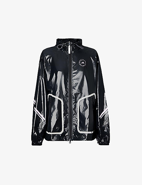 ADIDAS BY STELLA MCCARTNEY: Brand-print relaxed-fit recycled-polyester hooded jacket