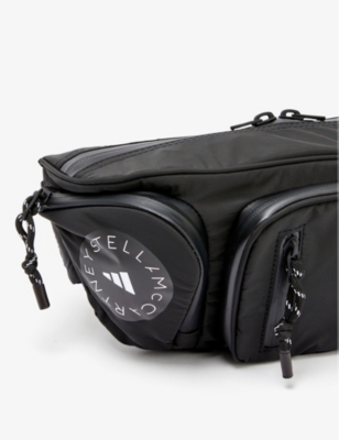 Shop Adidas By Stella Mccartney Black/white/black Brand-print Recycled-polyester Belt Bag