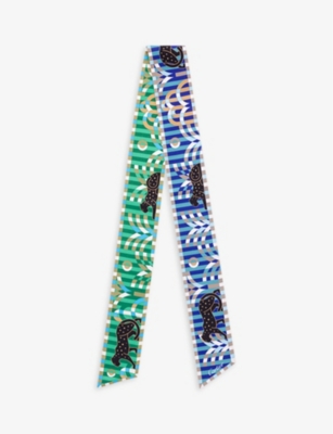 CARTIER - Panthere graphic-print bandeau silk scarf | Selfridges.com