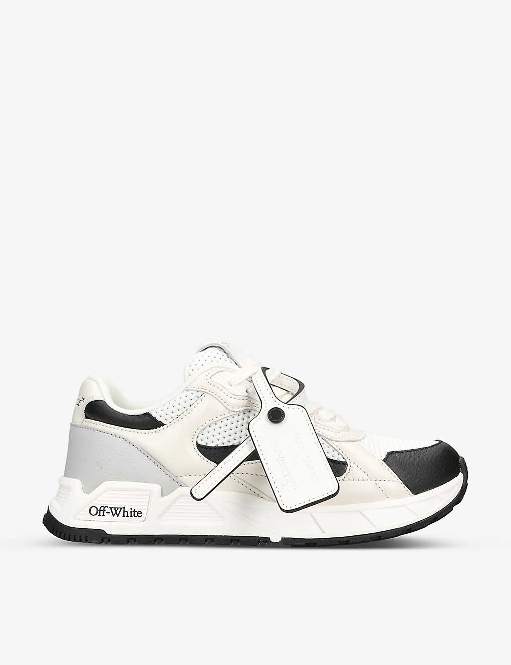 Off-white Kick Off Tag-embellished Leather Low-top Trainers In White/blk