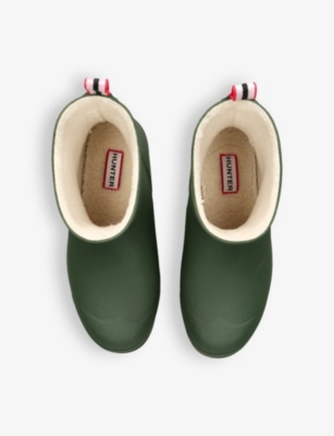 Hunter Play Short Faux Shearling Lined Waterproof Rain Boot In Green