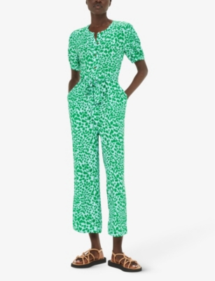 WHISTLES: Smooth leopard-print puff-sleeve woven jumpsuit