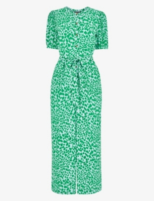 WHISTLES: Smooth leopard-print puff-sleeve woven jumpsuit