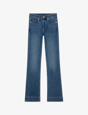 Zadig & Voltaire Womens Medium Blue Vincente Logo-embroidered Flared-leg Mid-rise Stretch-denim Jeans In Blue
