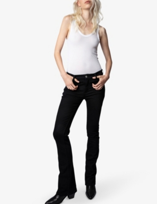 Shop Zadig & Voltaire Zadig&voltaire Women's Noir Eclipse Flared-leg Mid-rise Stretch Organic-cotton Jeans