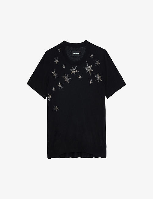 ZADIG&VOLTAIRE: Ida star-motif short-sleeve cashmere jumper