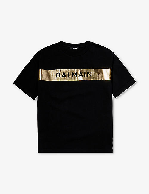 BALMAIN: Foil-logo short-sleeve cotton-jersey T-shirt 10-14 years