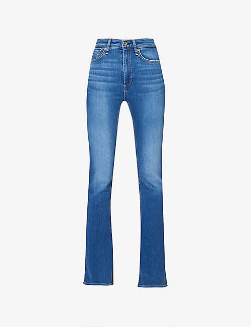RAG & BONE: Casey brand-embroidered high-rise flared-leg stretch-denim jeans