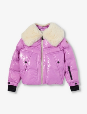 Moncler Girls Bright Pink Kids Logo-patch Padded Shell-down Jacket 6-10 Years