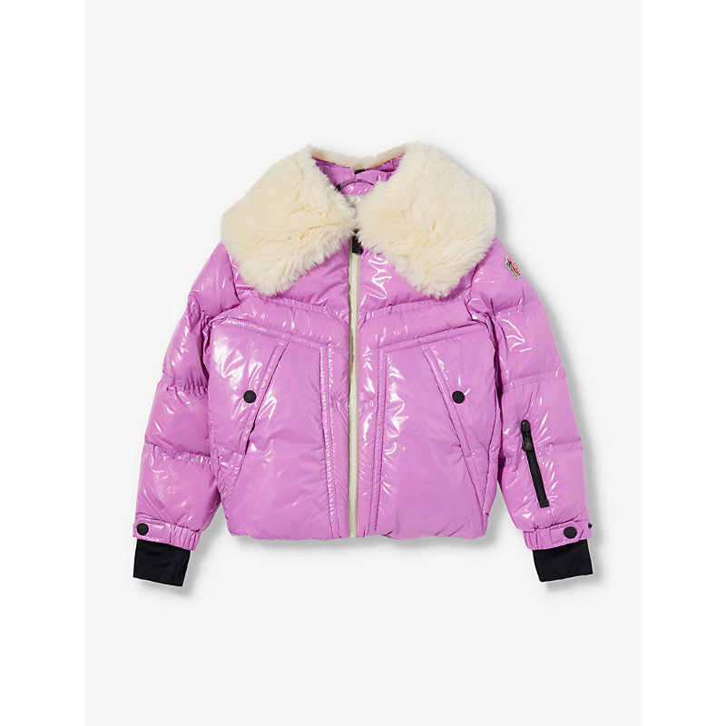 Moncler Girls Bright Pink Kids Logo-patch Padded Shell-down Jacket 6-10 Years