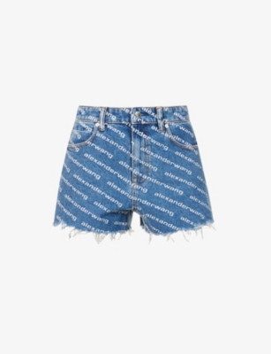 ALEXANDER WANG - Logo-print raw-hem denim shorts | Selfridges.com ALEXANDER WANG Logo-print raw-hem denim shorts