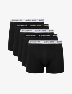 BJORN BORG: Branded-waistband mid-rise pack of five stretch-cotton boxers