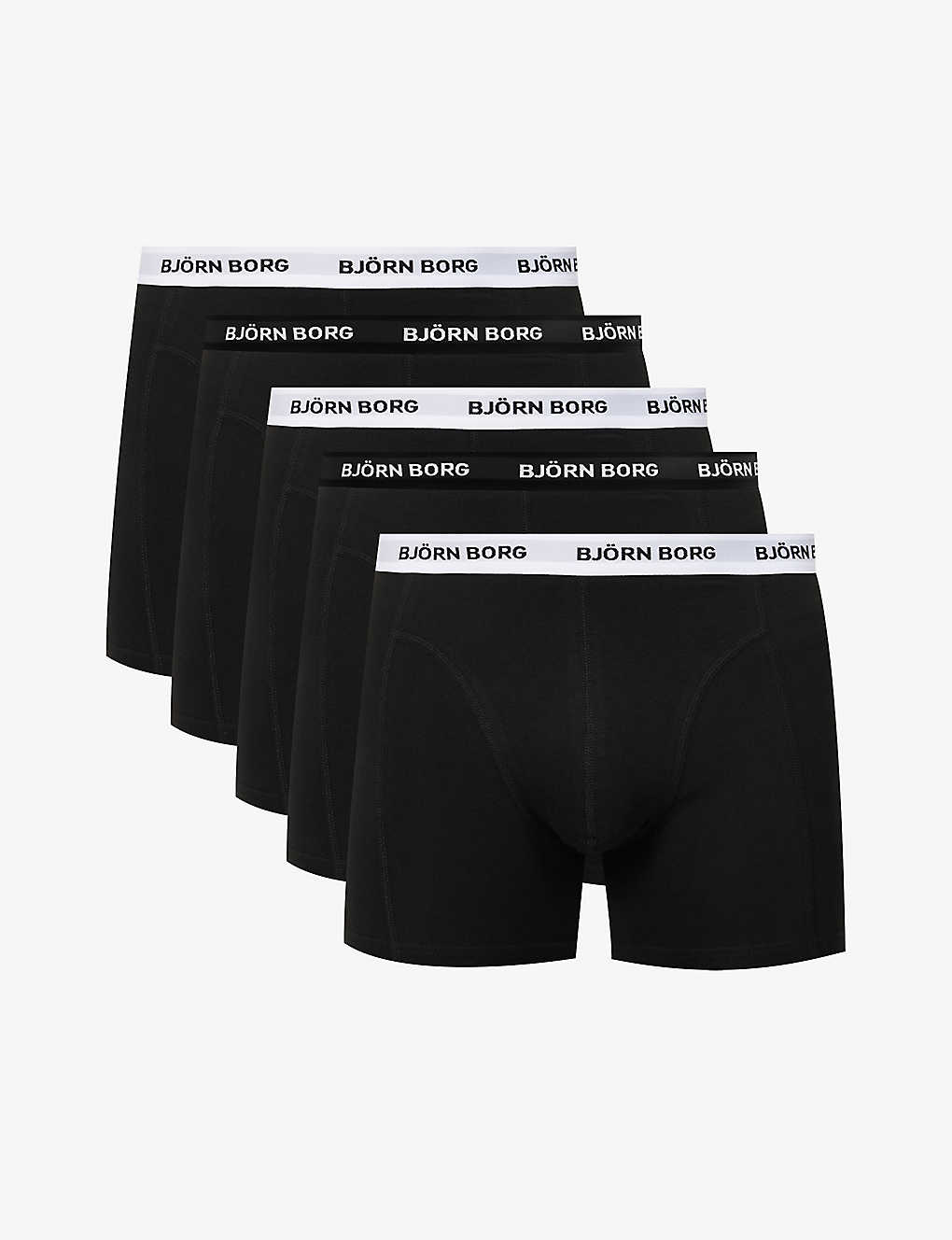 Bjorn Borg Mens Multi Branded-waistband Mid-rise Pack Of Five Stretch-cotton Boxers In Multi-coloured