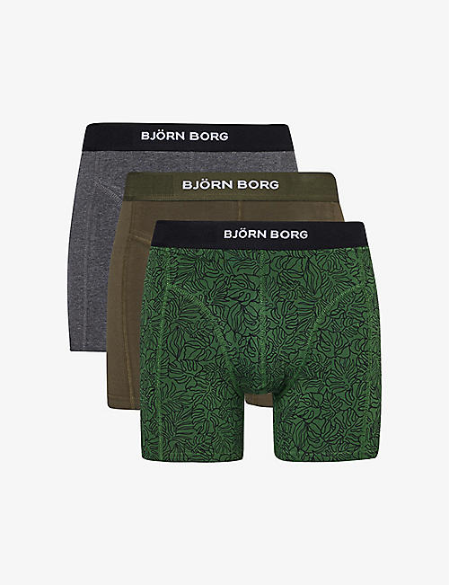 BJORN BORG: Branded-waistband mid-rise pack of three stretch-cotton boxers