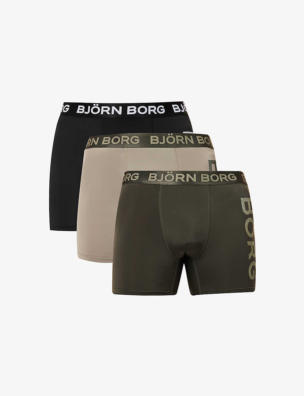 Bjorn Borg Mens Mix Performance Branded-waistband Pack Of Three Stretch Recycled-polyester Boxers In Multi-coloured
