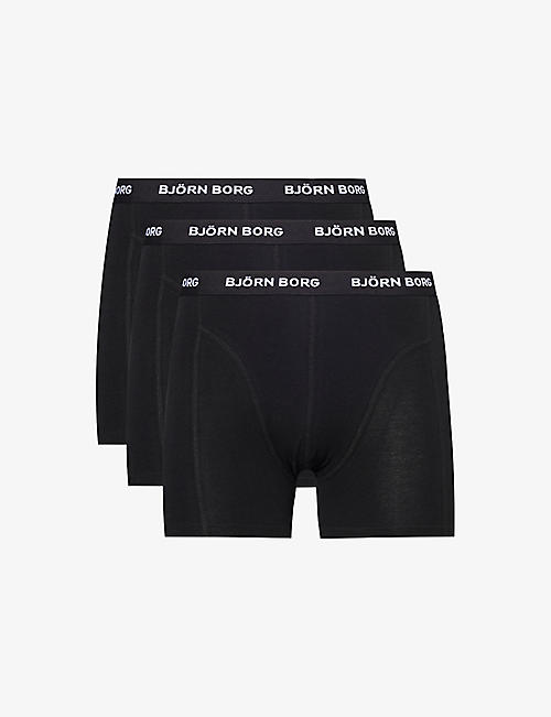 BJORN BORG: Branded-waistband mid-rise pack of three stretch-cotton boxers