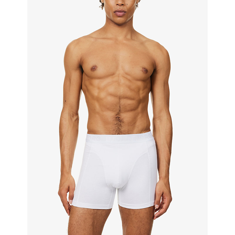 Shop Bjorn Borg Mens White Branded-waistband Mid-rise Pack Of Two Stretch-cotton Boxers