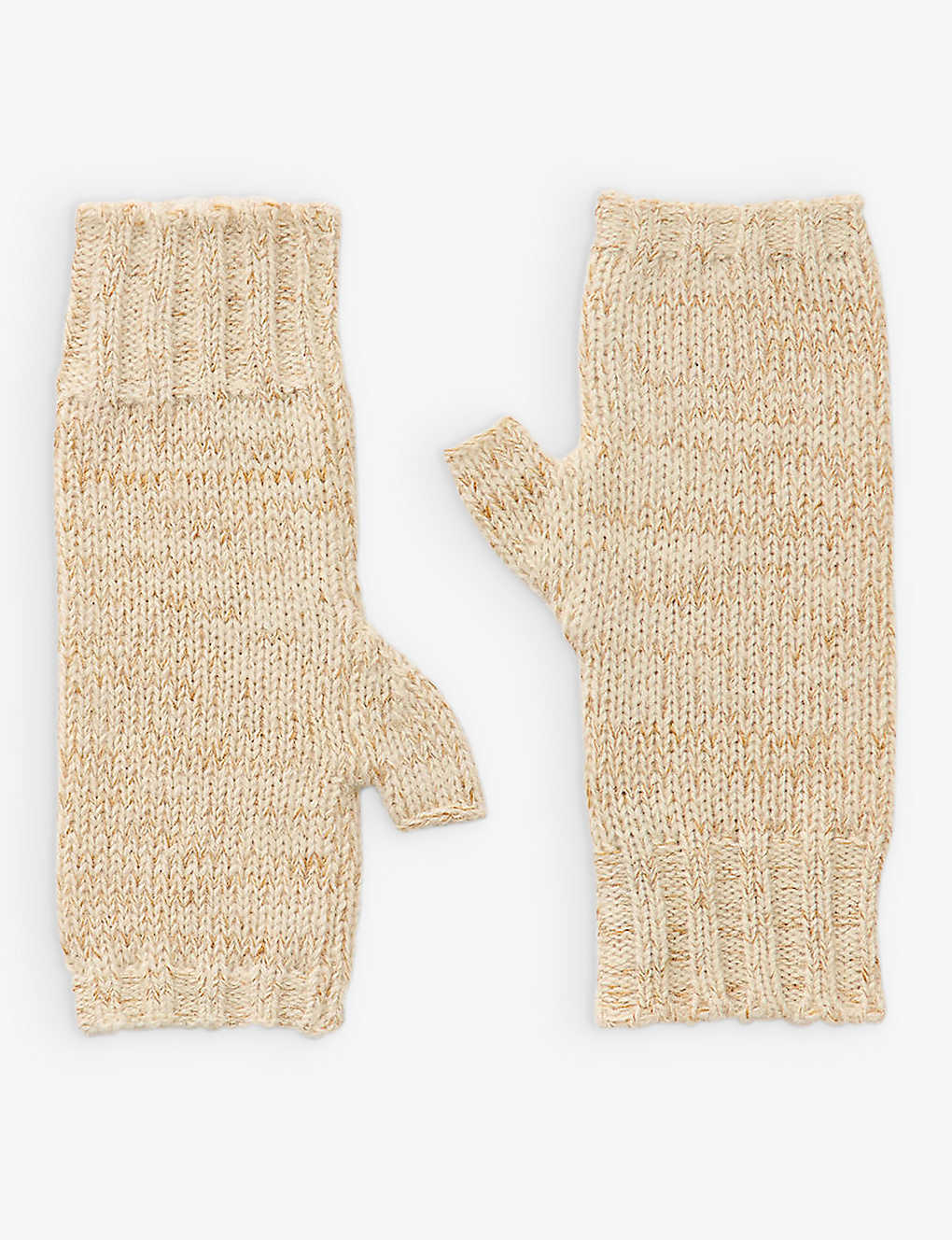 Soeur Womens Cream Winter Knitted Linen-blend Fingerless Gloves