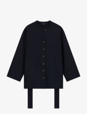 Soeur Tabata Belted Wool-blend Shirt In Blue
