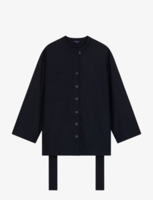 Soeur Tabata Belted Wool-blend Shirt In Blue